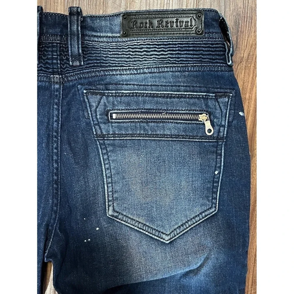Rock Revival Moto Distressed Rip Zipper Vaclar Jeans RR Motorcycle Biker 32x31